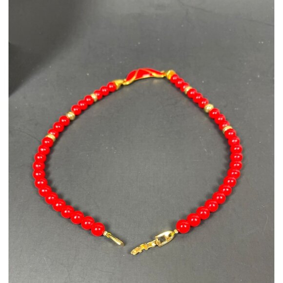 Napier Enamel Pendant Necklace Signed Red Gold Tone Bead Business Classic VTG - Picture 6 of 10